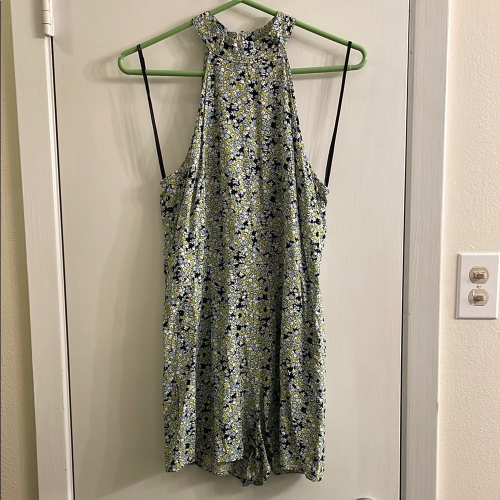 Forever 21 Floral Backless Romper - Blue and Yellow